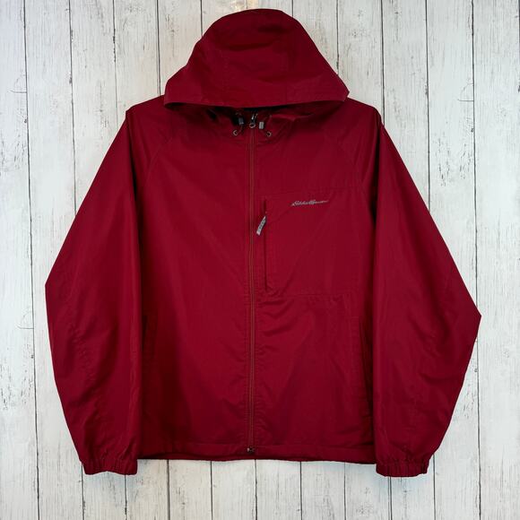 Eddie Bauer Red Packable Hooded Full Zip Waterproof Outdoors Jacket Size Large - Picture 1 of 14